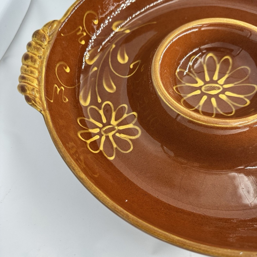 1990's Vintage Williams Sonoma Brown Ceramic Chip and Dip Bowl - Picture 3 of 11